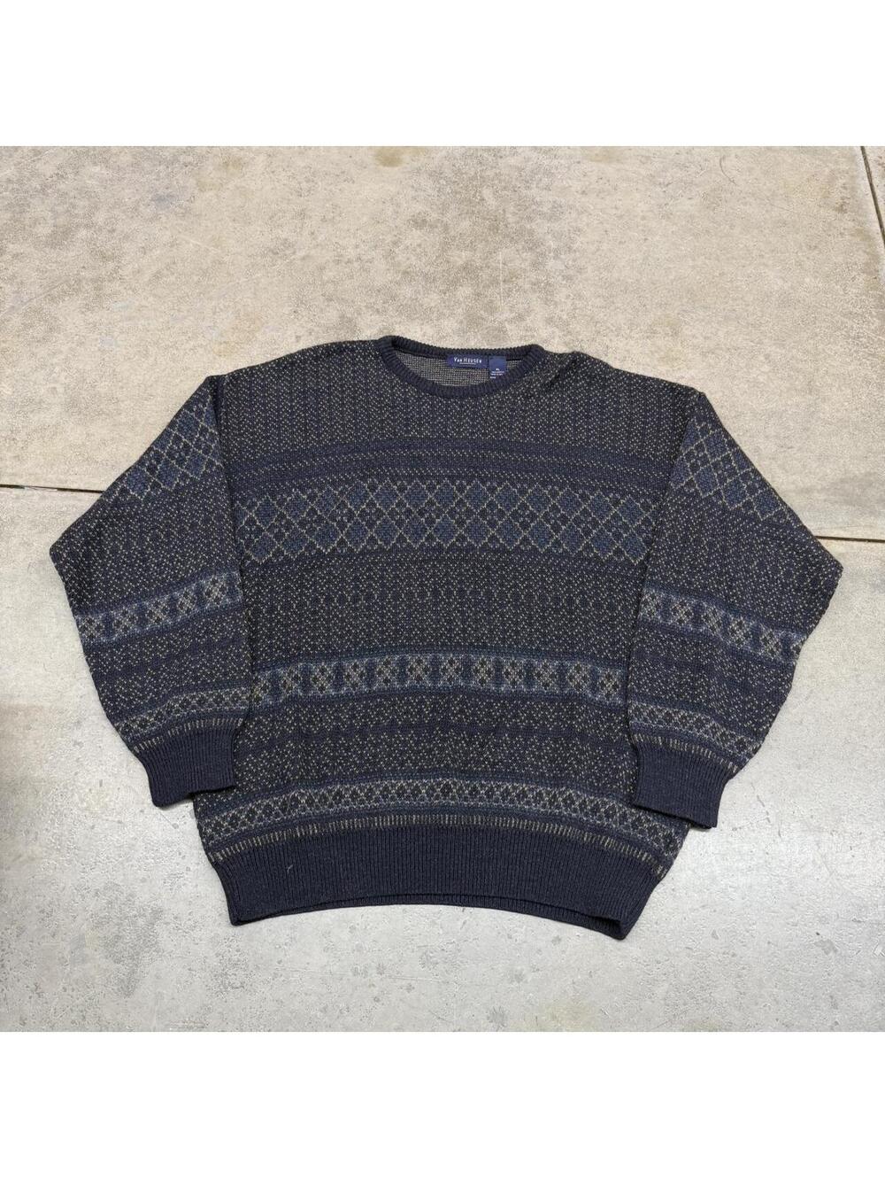 vintage van heusen navy and beige knit sweater size xl